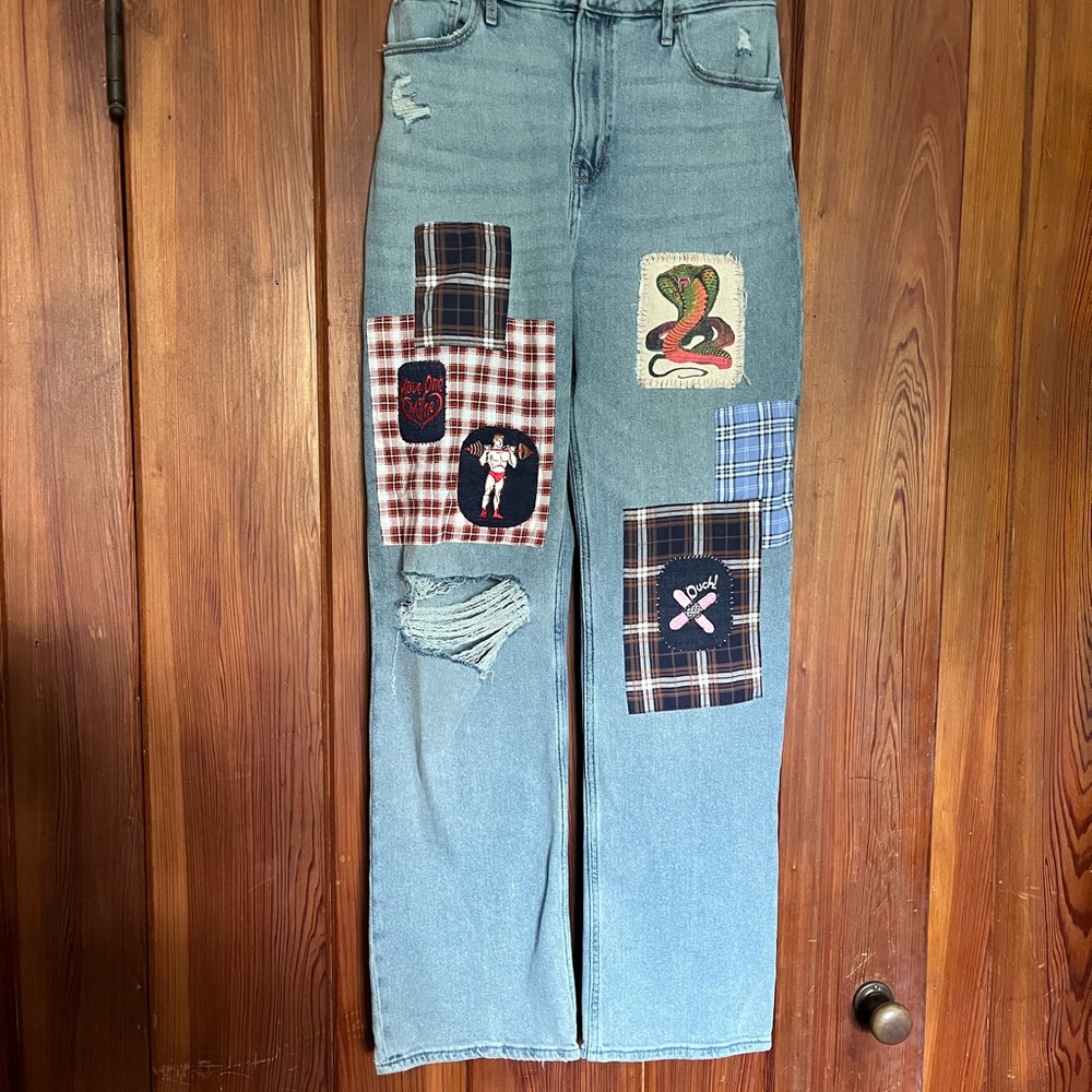 Women's Blue Patchwork Jeans
